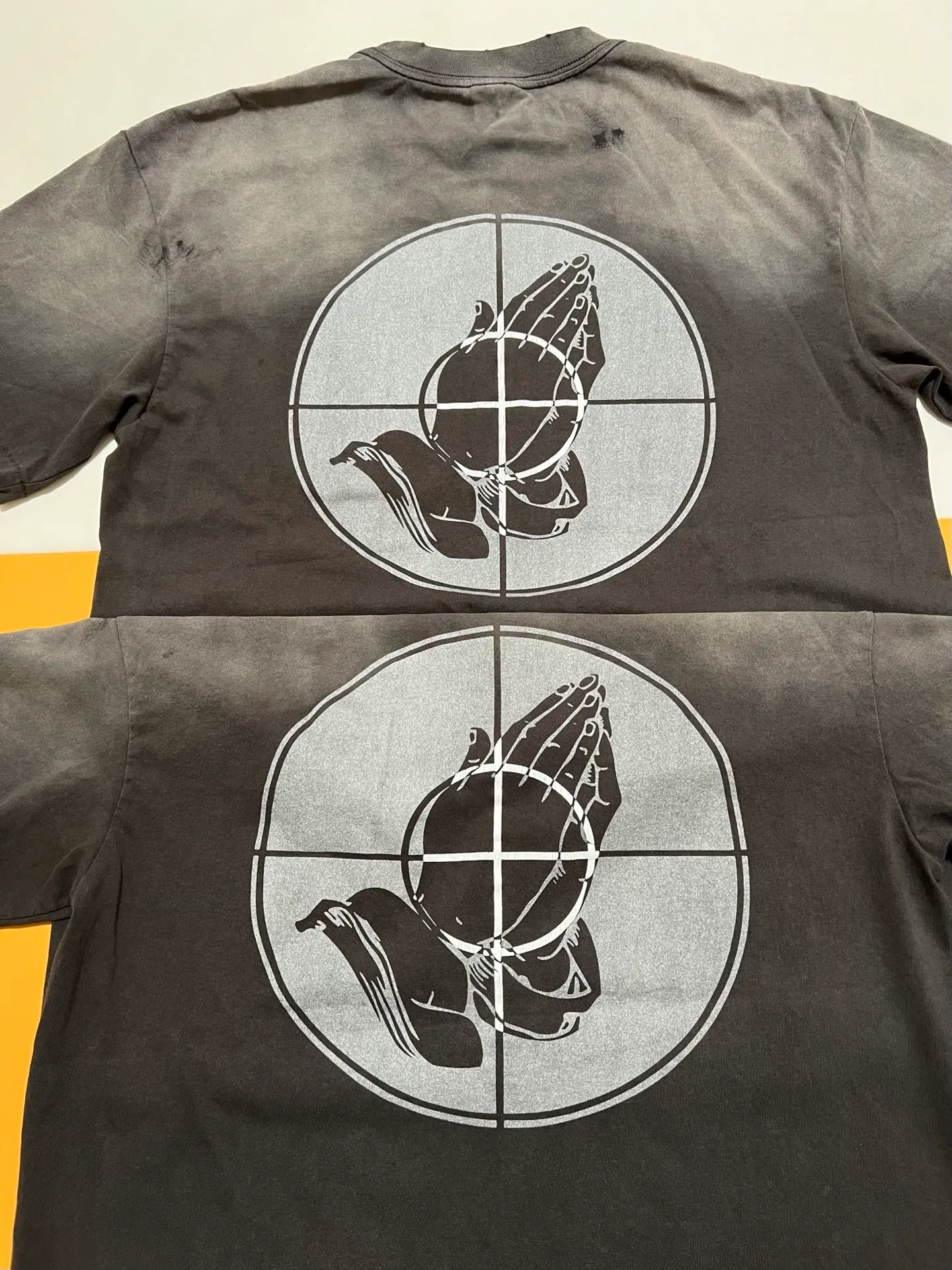 Washing/printing proofing SAINT Mxxxxxx × FEAR OF GOD FG_SS TEE/SNT OF GOD/BLK 25SS Heavy FOG joint model SAINT OF GOD prayer short-sleeved wash black S-XL